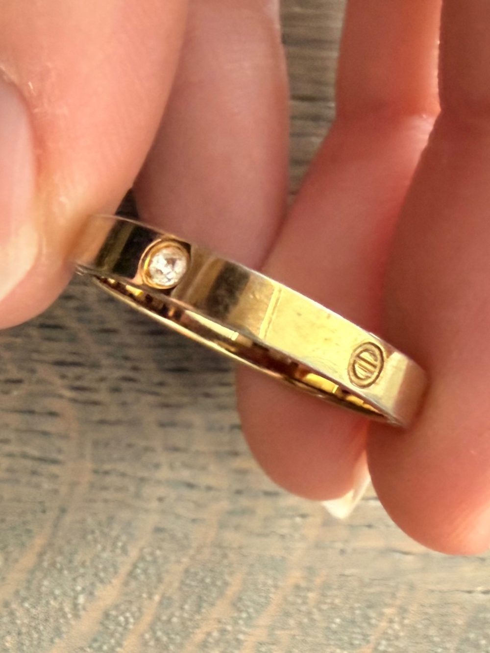 Gold-Tone Screw Motif Ring with Faux Diamond Accents – Stainless Steel – Approx.